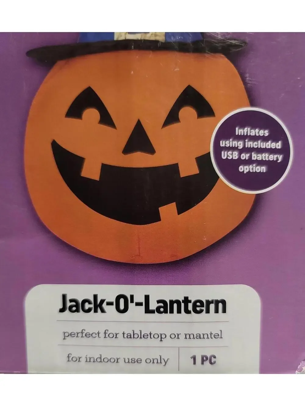 Halloween Jack-O'-Lantern Inflatable Pumpkin w/ Witch Hat 19.6